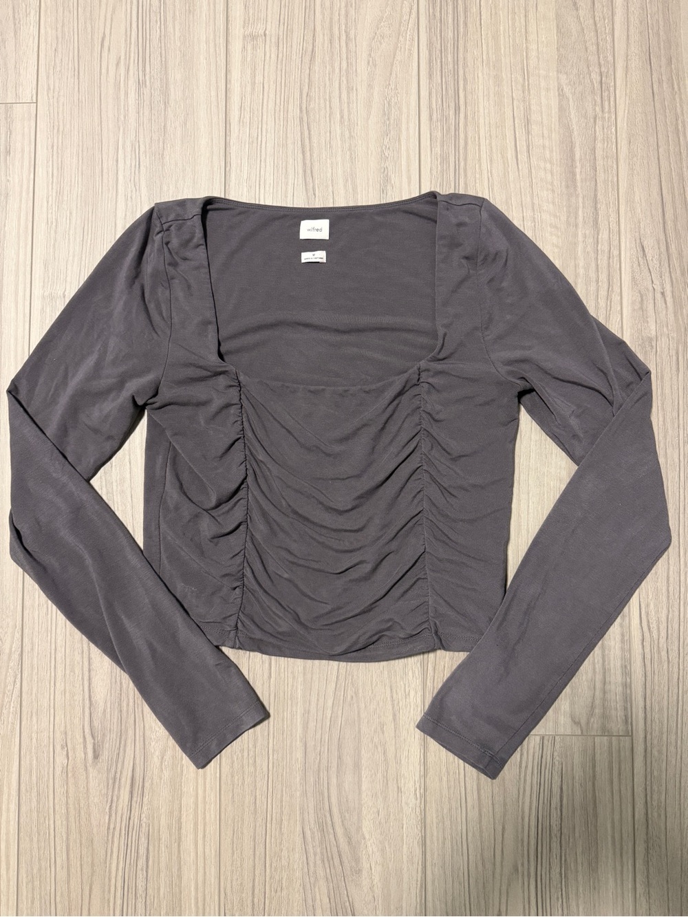 Wilfred Charcoal Ruched Square-Neck Long Sleeve Top